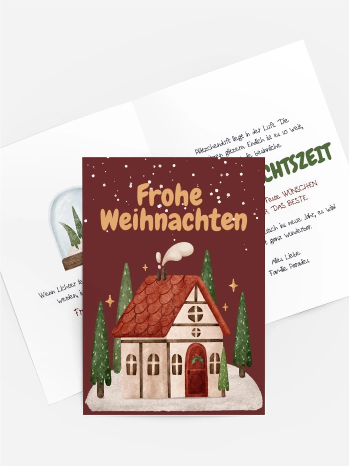 Grußkarte Weihnachten Haus im Wald