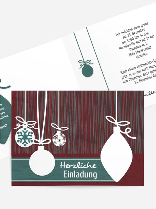 Weihnachtseinladung Moderne Kugeln