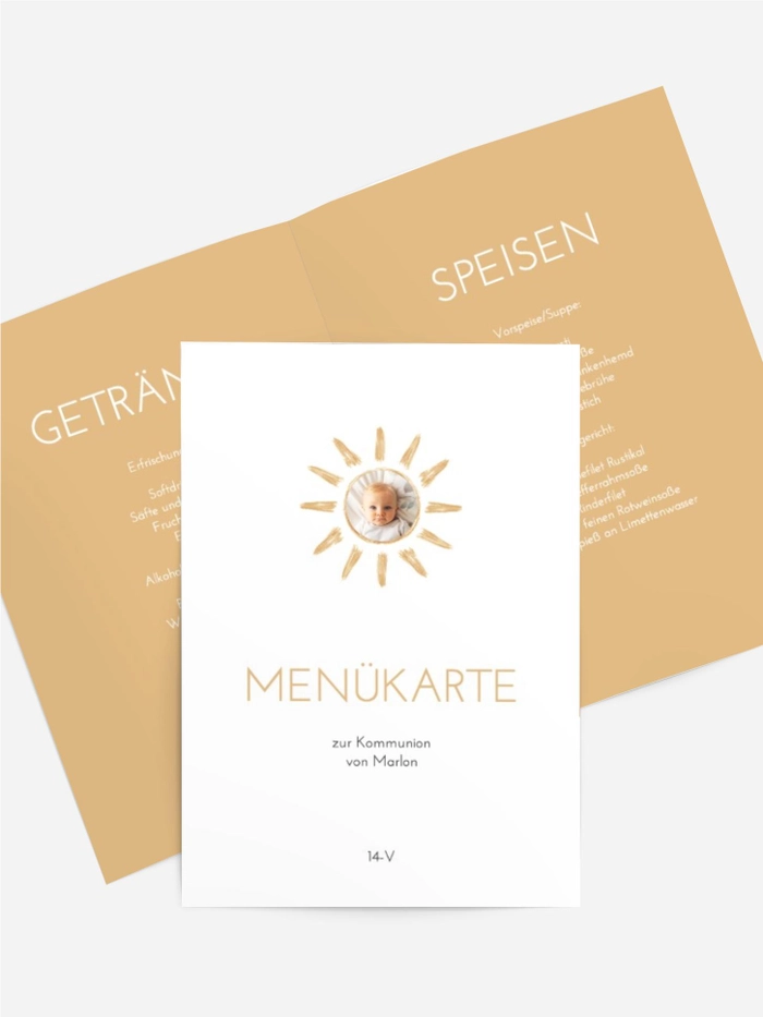 Menükarten Kommunion Frühe Sonne