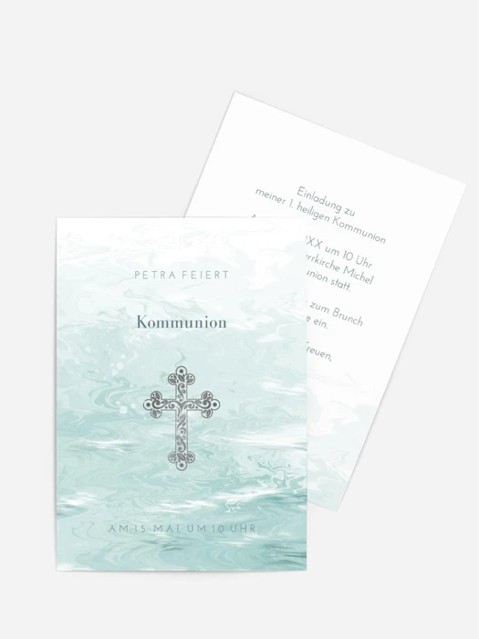 Einladungskarte Kommunion Kreuz auf dem Wasser