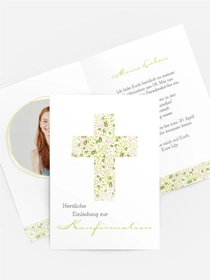 Einladungskarte Konfirmation Blumenkreuz