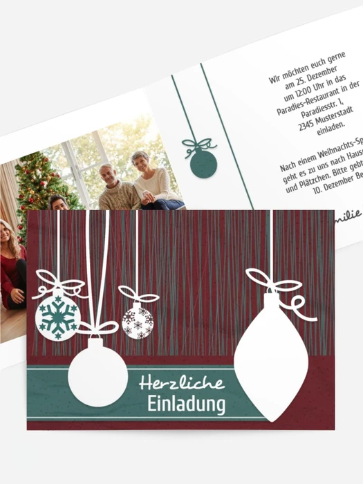 Foto Weihnachtseinladung Moderne Kugeln